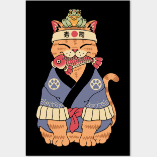 Meowster Cat and Croaker Frog Posters and Art