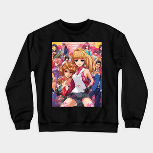 Manga Madness: Colorful Anime Girl Crewneck Sweatshirt