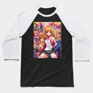 Manga Madness: Colorful Anime Girl Baseball T-Shirt