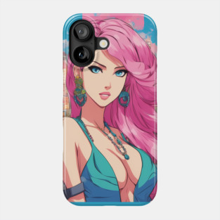Anime Nation Colorful Pink Hair Beautiful  Style  Waifu Phone Case