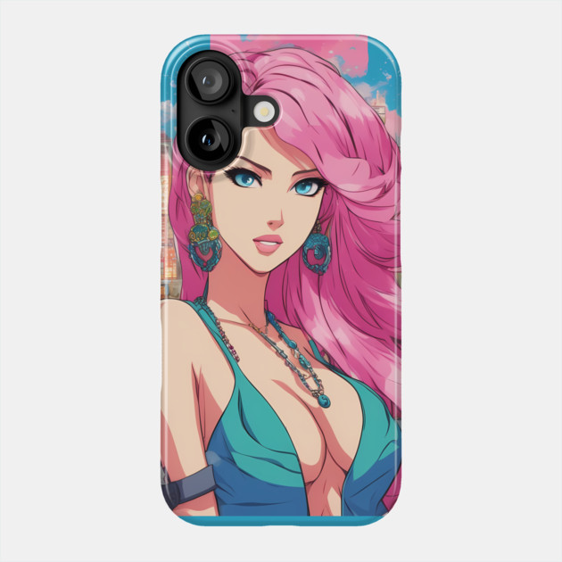 Anime Nation Colorful Pink Hair Beautiful  Style  Waifu Phone Case by animegirlnft