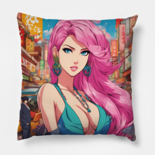 Anime Nation Colorful Pink Hair Beautiful  Style  Waifu Pillow