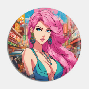 Anime Nation Colorful Pink Hair Beautiful  Style  Waifu Pin