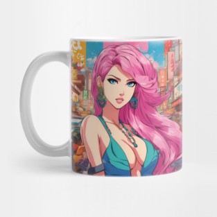 Anime Nation Colorful Pink Hair Beautiful  Style  Waifu Mug