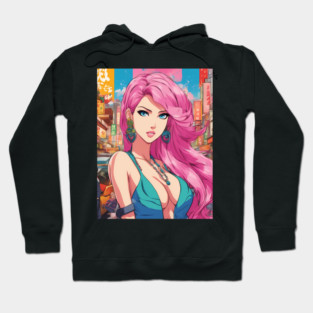 Anime Nation Colorful Pink Hair Beautiful  Style  Waifu Hoodie