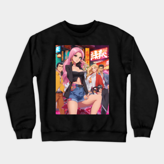 Hip Hop Anime Girl Squad: Cute and Colorful Crewneck Sweatshirt by animegirlnft