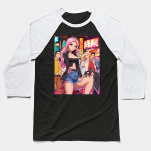 Hip Hop Anime Girl Squad: Cute and Colorful Baseball T-Shirt