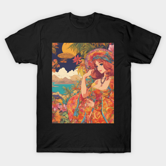 Manga Madness: Colorful Anime Girl T-Shirt by animegirlnft