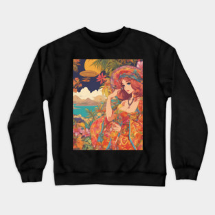 Manga Madness: Colorful Anime Girl Crewneck Sweatshirt