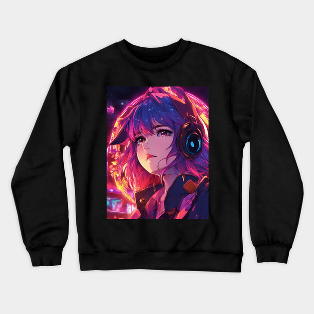 IT Anime Girl Sky Light America Crewneck Sweatshirt by animegirlnft