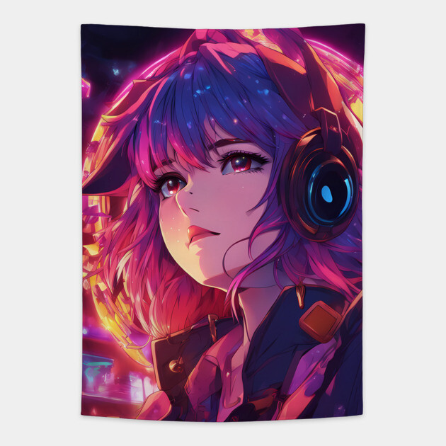 IT Anime Girl Sky Light America Tapestry by animegirlnft