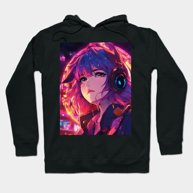 IT Anime Girl Sky Light America Hoodie by animegirlnft