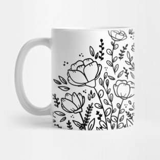 Black and white floral drawing Mug