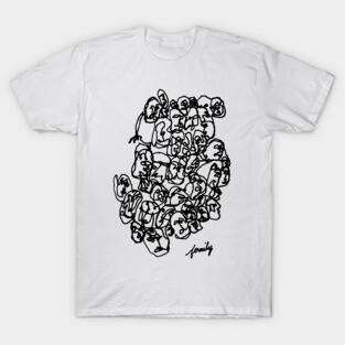 Family Line Drawing Art Black Print T-Shirt