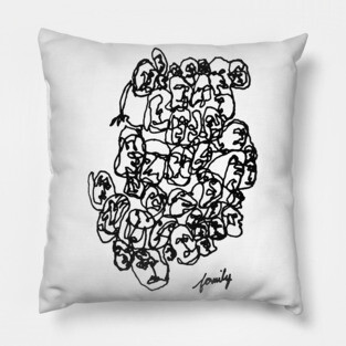 Family Line Drawing Art Black Print Pillow