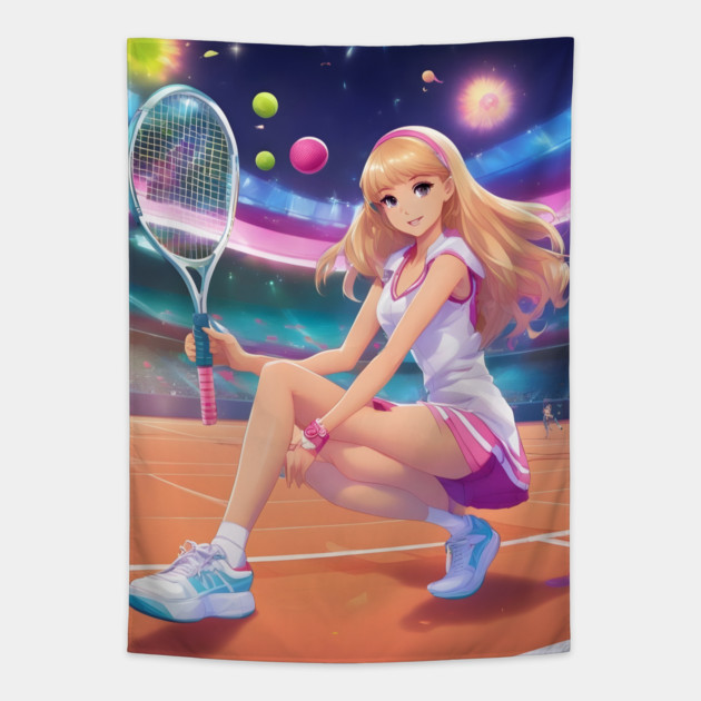 Sporty Tennis Anime Girl Tapestry by animegirlnft