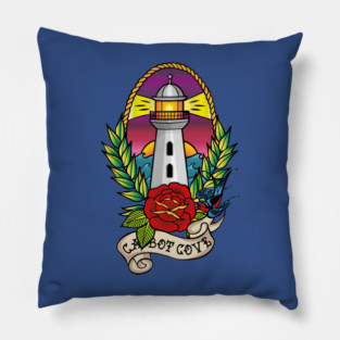 Traditional Cabot Cove Lighthouse Tattoo style Pillow