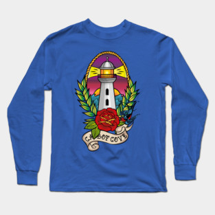 Traditional Cabot Cove Lighthouse Tattoo style Long Sleeve T-Shirt