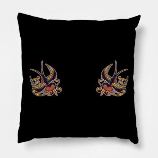 Traditional pair of Sparrows tattoo Pillow