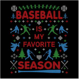 Funny Baseball Season Ugly Christmas Sweater Party Original Posters and Art