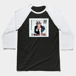 Uncle Sam "I Want You" Postage Stamp Baseball T-Shirt