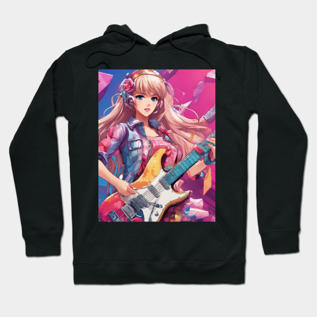Rockstar anime girl who shreds on the guitar. Hoodie by animegirlnft