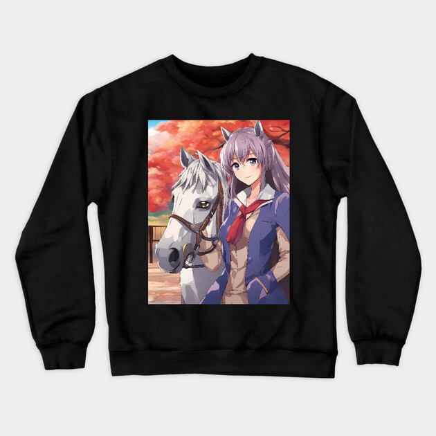 Anime Nation with Horse Colorful Jacket Crewneck Sweatshirt by animegirlnft