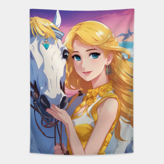 Adventure Anime Girl With Hourse Tapestry by animegirlnft