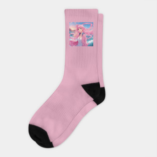 Anime Girl Graphic Colorful  hair and Eye-Catching Design for Any Outfit Socks