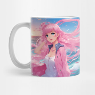 Anime Girl Graphic Colorful  hair and Eye-Catching Design for Any Outfit Mug