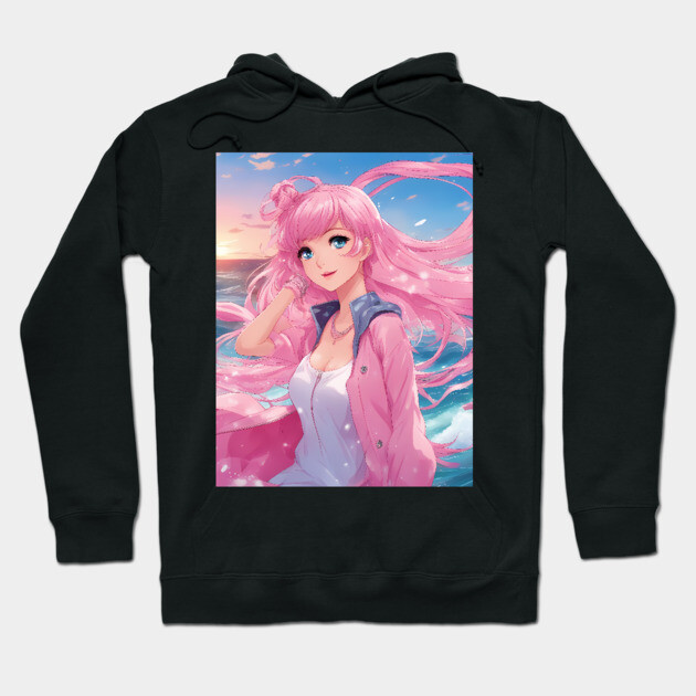 Anime Girl Graphic Colorful  hair and Eye-Catching Design for Any Outfit Hoodie by animegirlnft