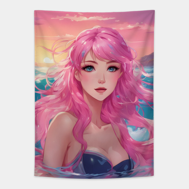 Chibi Cutie Adorable Anime Girl Hot Bikini Sea Sytle Tapestry by animegirlnft