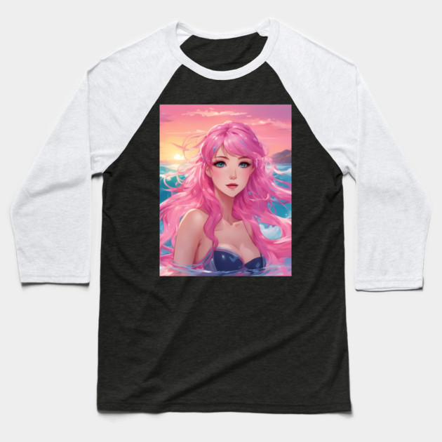 Chibi Cutie Adorable Anime Girl Hot Bikini Sea Sytle Baseball T-Shirt by animegirlnft