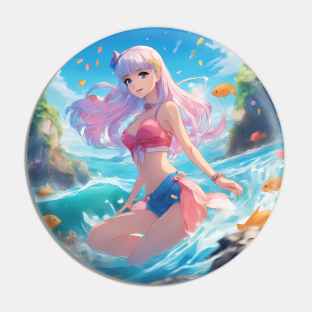 Adventures Anime Girl Swimming ON The Beach Player sand Pin by animegirlnft
