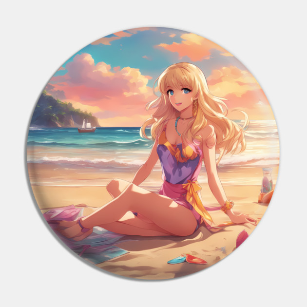 Otaku Approved Beach Anime Girl Collor View Pin by animegirlnft