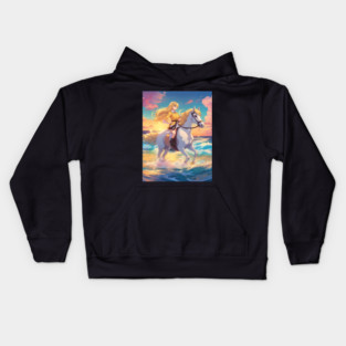 Anime Princess Cute Girl with White Horse collorful Kids Hoodie