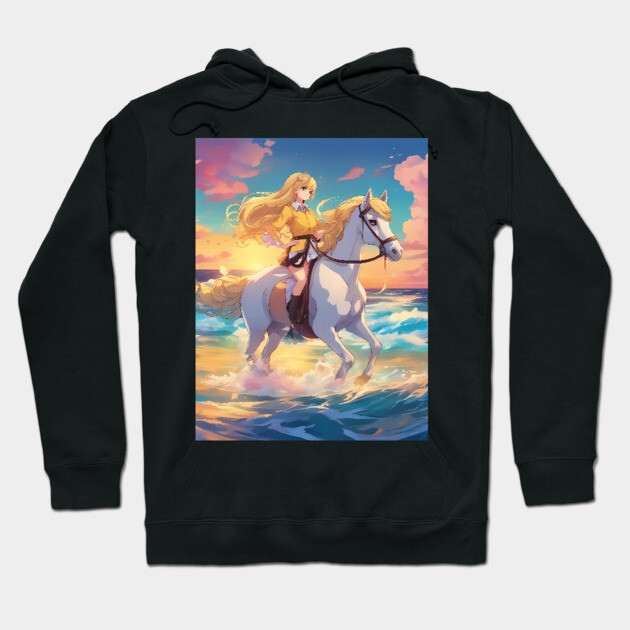 Anime Princess Cute Girl with White Horse collorful Hoodie by animegirlnft