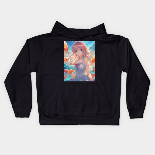 Anime girl with jellyfishes Kids Hoodie by animegirlnft