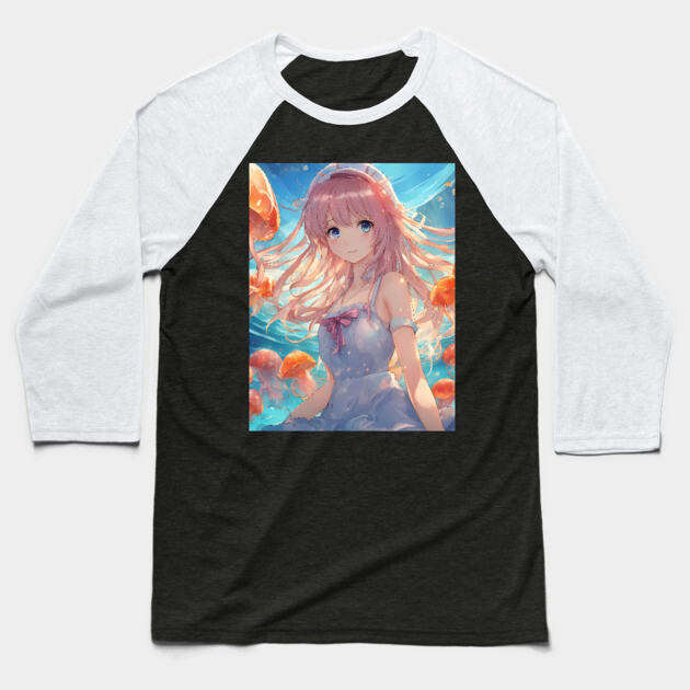 Anime girl with jellyfishes Baseball T-Shirt by animegirlnft