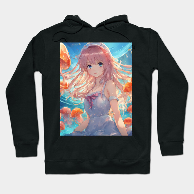 Anime girl with jellyfishes Hoodie by animegirlnft