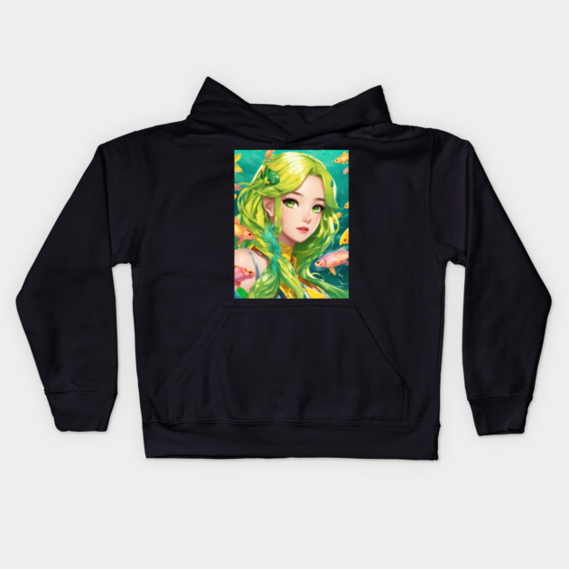 anime girl with fish aquatic world deep sea Kids Hoodie by animegirlnft