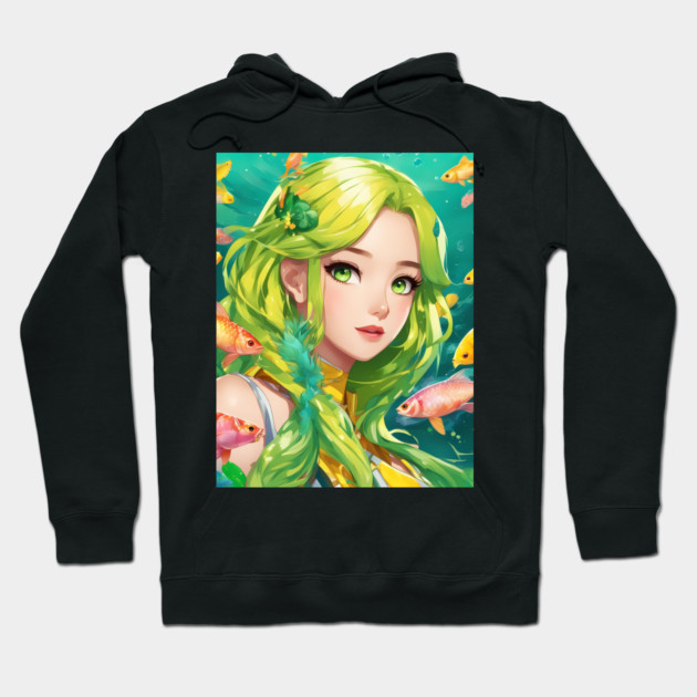 anime girl with fish aquatic world deep sea Hoodie by animegirlnft