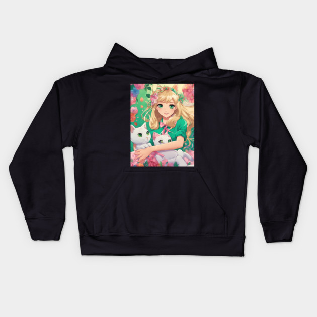 Anime girl grand adventure Cat's Eye Life Style Kids Hoodie by animegirlnft