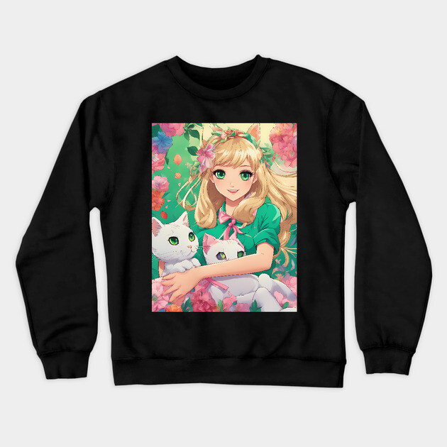 Anime girl grand adventure Cat's Eye Life Style Crewneck Sweatshirt by animegirlnft