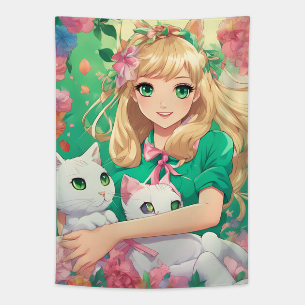 Anime girl grand adventure Cat's Eye Life Style Tapestry by animegirlnft
