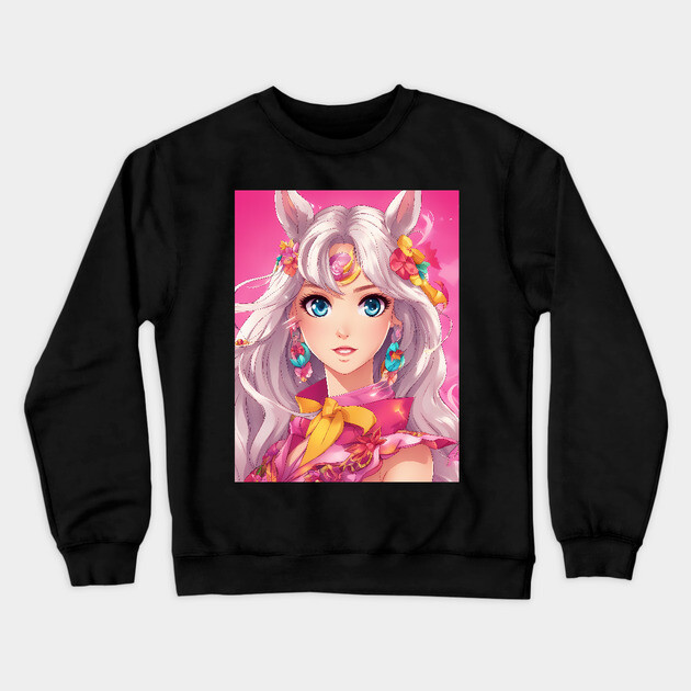 Crazy Cat Anime Face Colorful powerful Crewneck Sweatshirt by animegirlnft