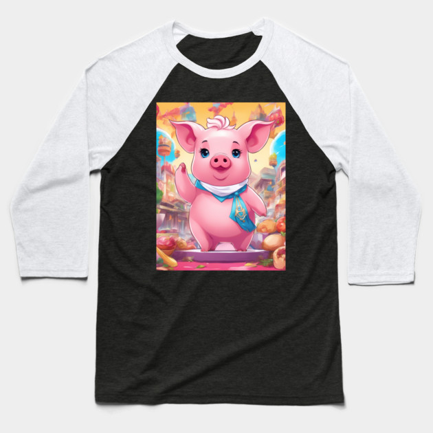 hip hop a pink pig wearing a blue scarf and a purse Baseball T-Shirt by animegirlnft