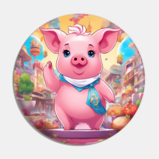 hip hop a pink pig wearing a blue scarf and a purse Pin