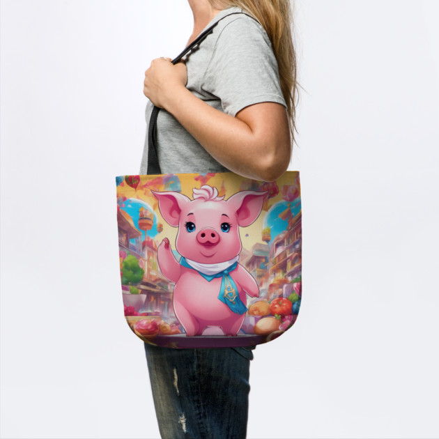 hip hop a pink pig wearing a blue scarf and a purse by animegirlnft
