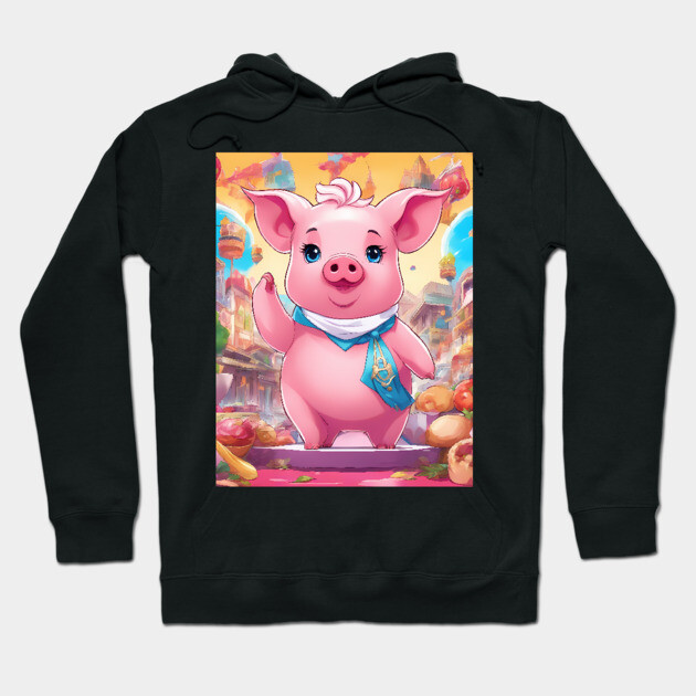 hip hop a pink pig wearing a blue scarf and a purse Hoodie by animegirlnft